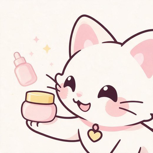 Yuna, dessinée en chat blanc au collier rose.